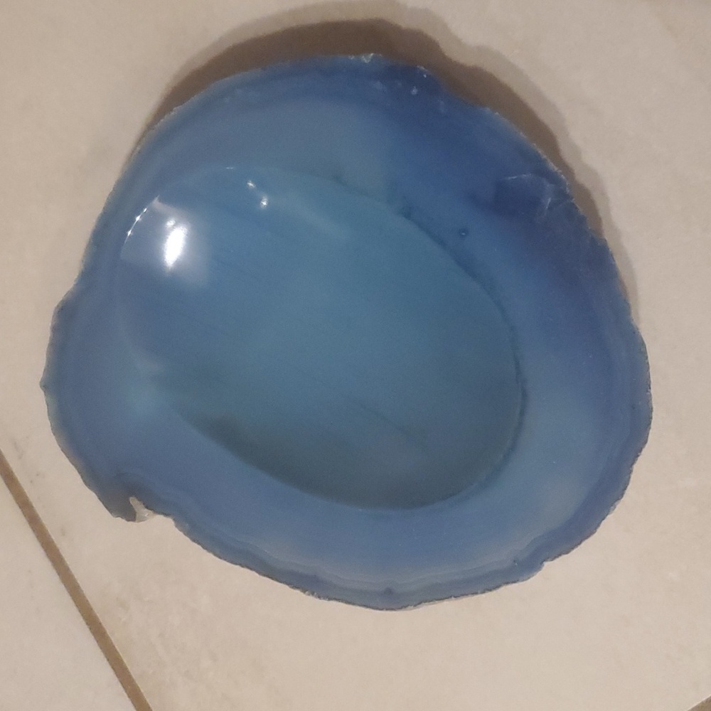 Geode Slice Blue Agate Polished Stone Trinket Dish Ashtray